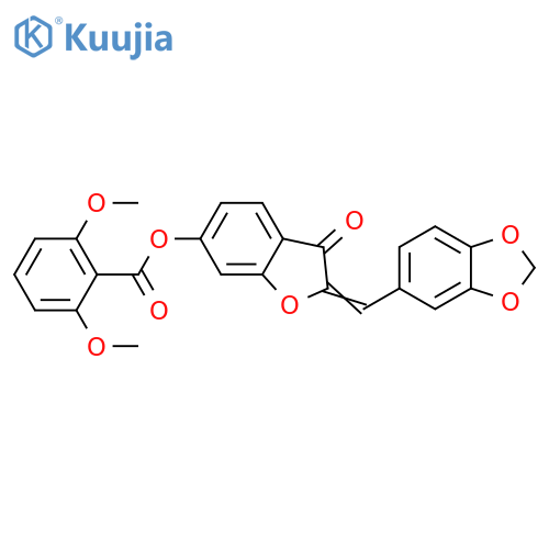 (2Z)-2-(2H-1,3-benzodioxol-5-yl)methylidene-3-oxo-2,3-dihydro-1-benzofuran-6-yl 2,6-dimethoxybenzoate structure