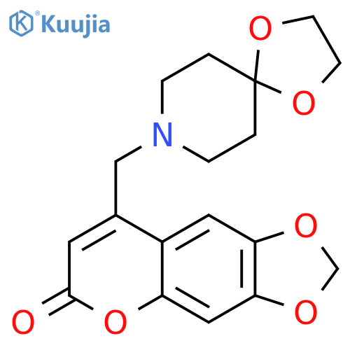 8-({1,4-dioxa-8-azaspiro4.5decan-8-yl}methyl)-2H,6H-1,3dioxolo4,5-gchromen-6-one structure