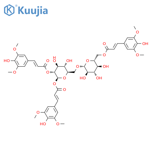 β-D-Glucopyranose, 6-O-[6-O-[(2E)-3-(4-hydroxy-3,5-dimethoxyphenyl)-1-oxo-2-propen-1-yl]-β-D-glucopyranosyl]-, 1,2-bis[(2E)-3-(4-hydroxy-3,5-dimethoxyphenyl)-2-propenoate] structure