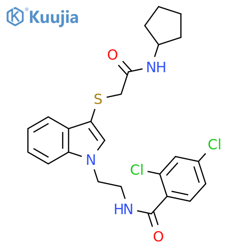 2,4-dichloro-N-2-(3-{(cyclopentylcarbamoyl)methylsulfanyl}-1H-indol-1-yl)ethylbenzamide structure