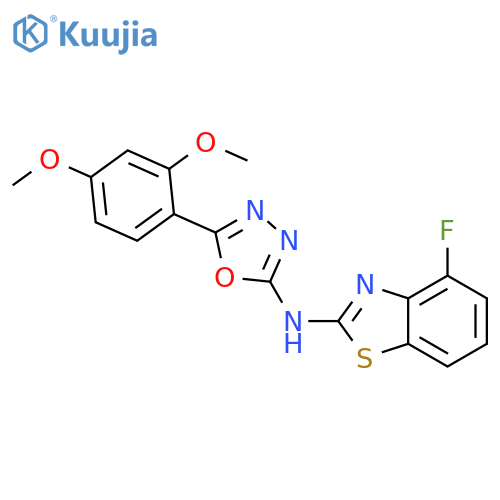 N-5-(2,4-dimethoxyphenyl)-1,3,4-oxadiazol-2-yl-4-fluoro-1,3-benzothiazol-2-amine structure