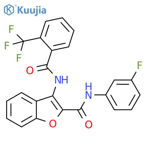 N-(3-fluorophenyl)-3-2-(trifluoromethyl)benzamido-1-benzofuran-2-carboxamide structure