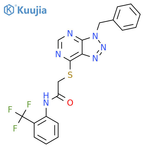 2-({3-benzyl-3H-1,2,3triazolo4,5-dpyrimidin-7-yl}sulfanyl)-N-2-(trifluoromethyl)phenylacetamide structure
