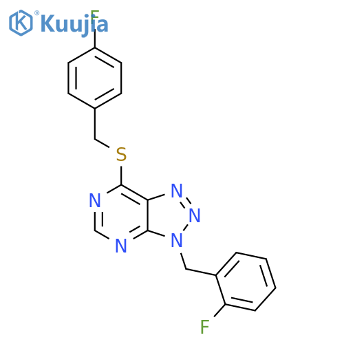 3-(2-fluorophenyl)methyl-7-{(4-fluorophenyl)methylsulfanyl}-3H-1,2,3triazolo4,5-dpyrimidine structure