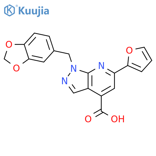 1-(1,3-dioxaindan-5-yl)methyl-6-(furan-2-yl)-1H-pyrazolo3,4-bpyridine-4-carboxylic acid structure