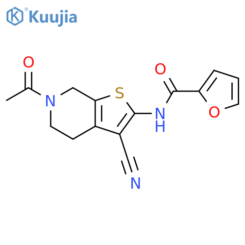 N-{6-acetyl-3-cyano-4H,5H,6H,7H-thieno2,3-cpyridin-2-yl}furan-2-carboxamide structure
