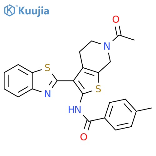 N-6-acetyl-3-(1,3-benzothiazol-2-yl)-4H,5H,6H,7H-thieno2,3-cpyridin-2-yl-4-methylbenzamide structure