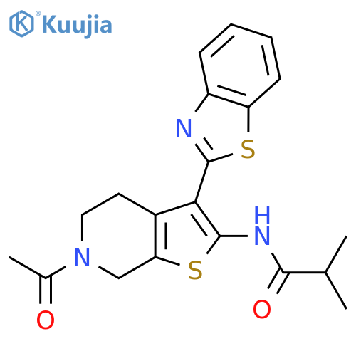 N-6-acetyl-3-(1,3-benzothiazol-2-yl)-4H,5H,6H,7H-thieno2,3-cpyridin-2-yl-2-methylpropanamide structure