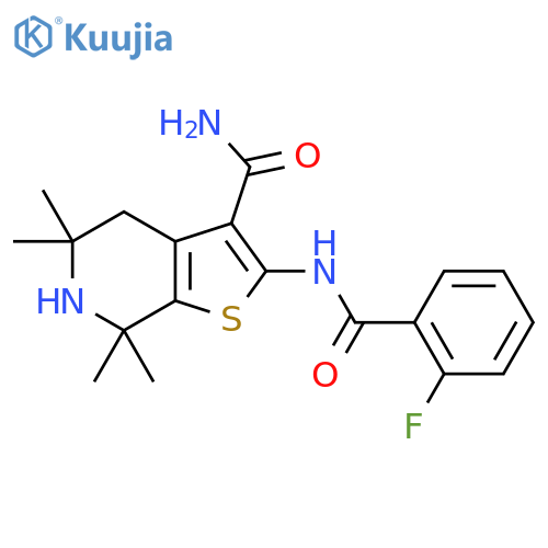 2-(2-fluorobenzamido)-5,5,7,7-tetramethyl-4H,5H,6H,7H-thieno2,3-cpyridine-3-carboxamide structure
