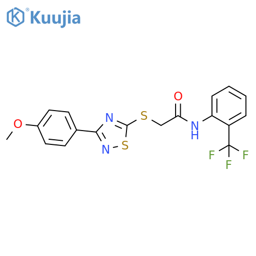 2-{3-(4-methoxyphenyl)-1,2,4-thiadiazol-5-ylsulfanyl}-N-2-(trifluoromethyl)phenylacetamide structure