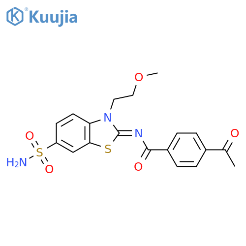 4-acetyl-N-(2Z)-3-(2-methoxyethyl)-6-sulfamoyl-2,3-dihydro-1,3-benzothiazol-2-ylidenebenzamide structure