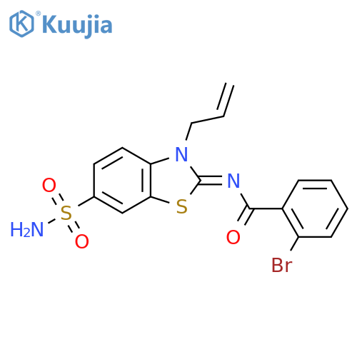 2-bromo-N-(2Z)-3-(prop-2-en-1-yl)-6-sulfamoyl-2,3-dihydro-1,3-benzothiazol-2-ylidenebenzamide structure