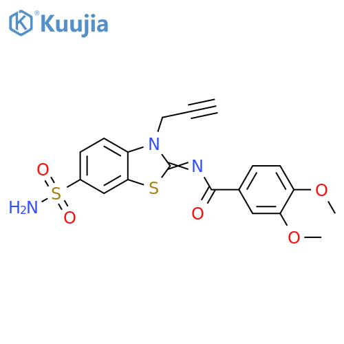 3,4-dimethoxy-N-(2Z)-3-(prop-2-yn-1-yl)-6-sulfamoyl-2,3-dihydro-1,3-benzothiazol-2-ylidenebenzamide structure