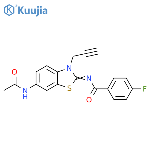N-(2Z)-6-acetamido-3-(prop-2-yn-1-yl)-2,3-dihydro-1,3-benzothiazol-2-ylidene-4-fluorobenzamide structure