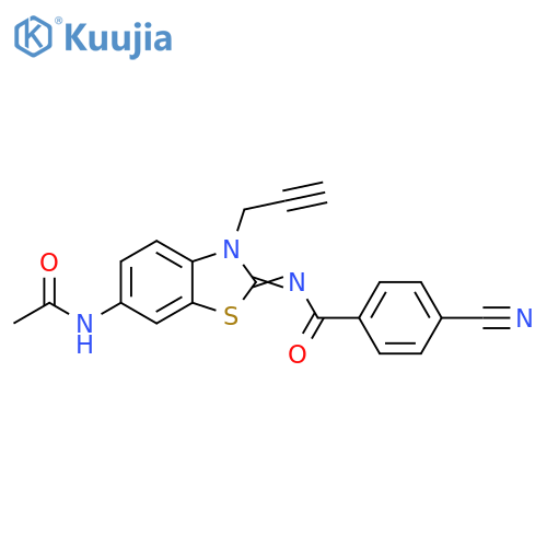 4-cyano-N-(2Z)-6-acetamido-3-(prop-2-yn-1-yl)-2,3-dihydro-1,3-benzothiazol-2-ylidenebenzamide structure