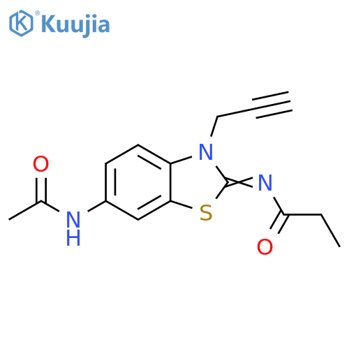 N-(2Z)-6-acetamido-3-(prop-2-yn-1-yl)-2,3-dihydro-1,3-benzothiazol-2-ylidenepropanamide structure