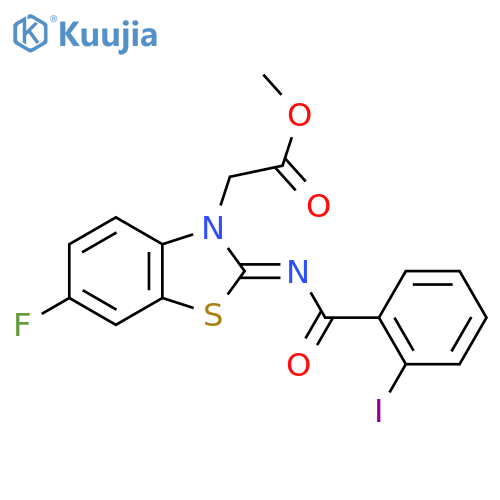 methyl 2-(2Z)-6-fluoro-2-(2-iodobenzoyl)imino-2,3-dihydro-1,3-benzothiazol-3-ylacetate structure