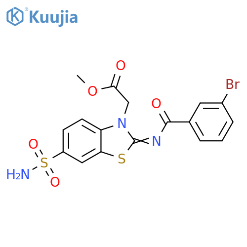methyl 2-(2Z)-2-(3-bromobenzoyl)imino-6-sulfamoyl-2,3-dihydro-1,3-benzothiazol-3-ylacetate structure