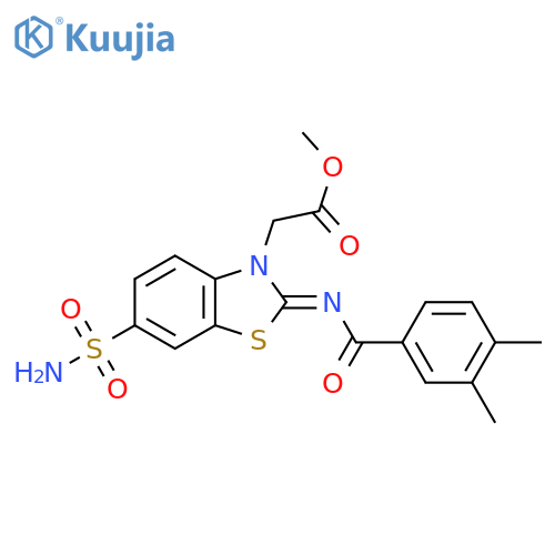 methyl 2-(2Z)-2-(3,4-dimethylbenzoyl)imino-6-sulfamoyl-2,3-dihydro-1,3-benzothiazol-3-ylacetate structure