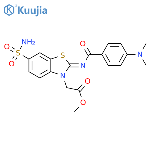 methyl 2-(2Z)-2-{4-(dimethylamino)benzoylimino}-6-sulfamoyl-2,3-dihydro-1,3-benzothiazol-3-ylacetate structure