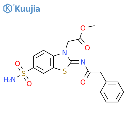 methyl 2-(2Z)-2-(2-phenylacetyl)imino-6-sulfamoyl-2,3-dihydro-1,3-benzothiazol-3-ylacetate structure