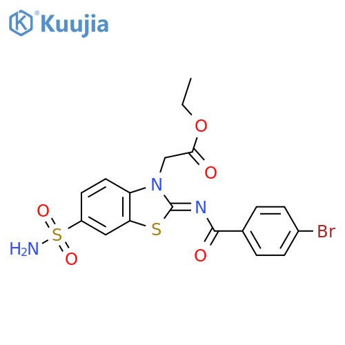 ethyl 2-(2Z)-2-(4-bromobenzoyl)imino-6-sulfamoyl-2,3-dihydro-1,3-benzothiazol-3-ylacetate structure