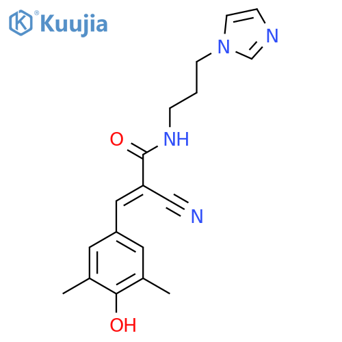 (2E)-2-cyano-3-(4-hydroxy-3,5-dimethylphenyl)-N-3-(1H-imidazol-1-yl)propylprop-2-enamide structure