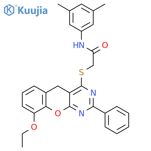 N-(3,5-dimethylphenyl)-2-({9-ethoxy-2-phenyl-5H-chromeno2,3-dpyrimidin-4-yl}sulfanyl)acetamide structure