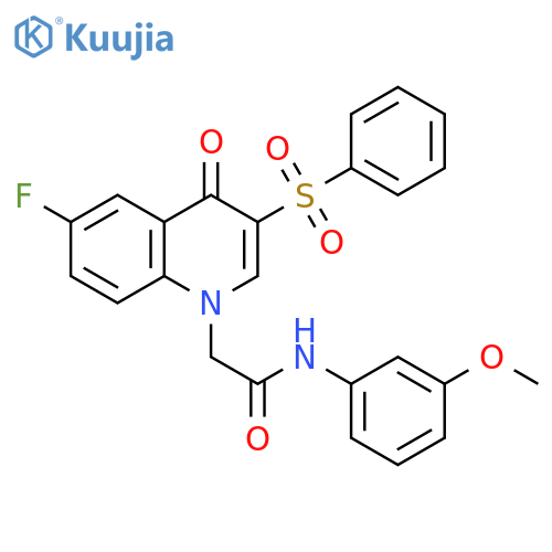 2-3-(benzenesulfonyl)-6-fluoro-4-oxo-1,4-dihydroquinolin-1-yl-N-(3-methoxyphenyl)acetamide structure