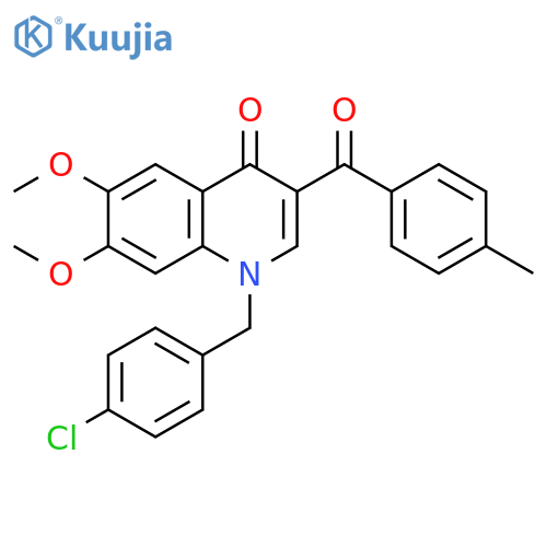 1-(4-chlorophenyl)methyl-6,7-dimethoxy-3-(4-methylbenzoyl)-1,4-dihydroquinolin-4-one structure