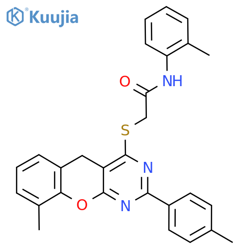 2-{9-methyl-2-(4-methylphenyl)-5H-chromeno2,3-dpyrimidin-4-ylsulfanyl}-N-(2-methylphenyl)acetamide structure