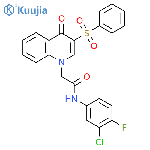 2-3-(benzenesulfonyl)-4-oxo-1,4-dihydroquinolin-1-yl-N-(3-chloro-4-fluorophenyl)acetamide structure