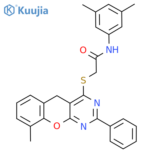 N-(3,5-dimethylphenyl)-2-({9-methyl-2-phenyl-5H-chromeno2,3-dpyrimidin-4-yl}sulfanyl)acetamide structure