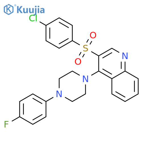 3-(4-chlorobenzenesulfonyl)-4-4-(4-fluorophenyl)piperazin-1-ylquinoline structure