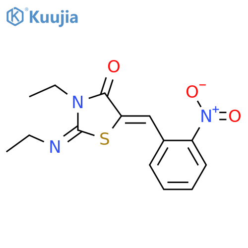 (2Z,5Z)-3-ethyl-2-(ethylimino)-5-(2-nitrophenyl)methylidene-1,3-thiazolidin-4-one structure