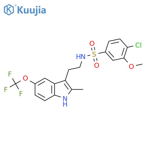 4-chloro-3-methoxy-N-{2-2-methyl-5-(trifluoromethoxy)-1H-indol-3-ylethyl}benzene-1-sulfonamide structure
