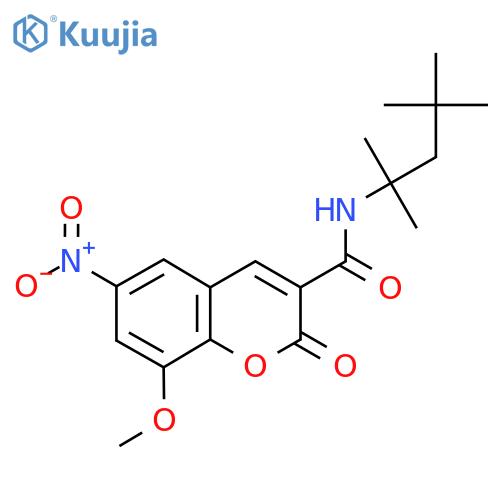 8-methoxy-6-nitro-2-oxo-N-(2,4,4-trimethylpentan-2-yl)-2H-chromene-3-carboxamide structure
