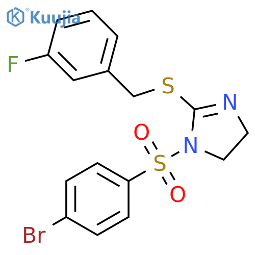 1-(4-bromobenzenesulfonyl)-2-{(3-fluorophenyl)methylsulfanyl}-4,5-dihydro-1H-imidazole structure