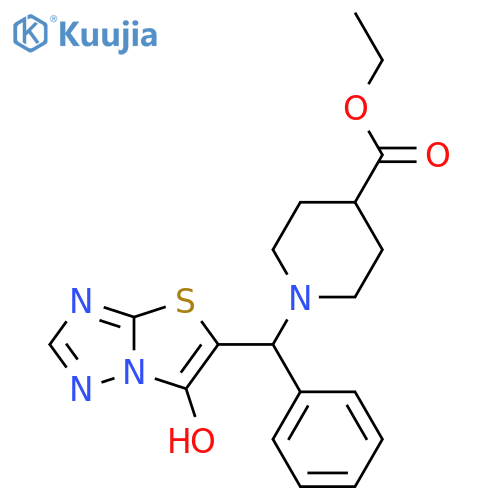 ethyl 1-({6-hydroxy-1,2,4triazolo3,2-b1,3thiazol-5-yl}(phenyl)methyl)piperidine-4-carboxylate structure