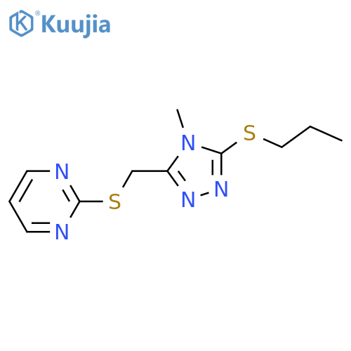 2-({4-methyl-5-(propylsulfanyl)-4H-1,2,4-triazol-3-ylmethyl}sulfanyl)pyrimidine structure