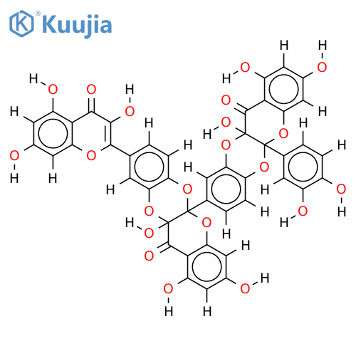 1,3,11a-trihydroxy-9-(3,5,7-trihydroxy-4H-1-benzopyran-4-on-2-yl)-5a-[1,3,11a-trihydroxy-5a-(3,4-dihydroxyphenyl)-5,6,11-hexahydro-5,6,11-trioxanaphthacene-12-on-9-yl]-5,6,11-hexahydro-5,6,11-trioxanaphthacene-12-one structure