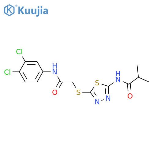 N-5-({(3,4-dichlorophenyl)carbamoylmethyl}sulfanyl)-1,3,4-thiadiazol-2-yl-2-methylpropanamide structure