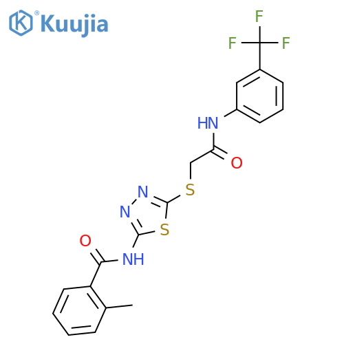 2-methyl-N-{5-({3-(trifluoromethyl)phenylcarbamoyl}methyl)sulfanyl-1,3,4-thiadiazol-2-yl}benzamide structure