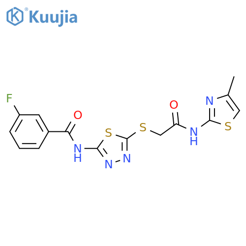 3-fluoro-N-5-({(4-methyl-1,3-thiazol-2-yl)carbamoylmethyl}sulfanyl)-1,3,4-thiadiazol-2-ylbenzamide structure