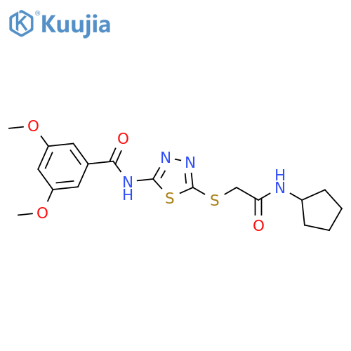 N-(5-{(cyclopentylcarbamoyl)methylsulfanyl}-1,3,4-thiadiazol-2-yl)-3,5-dimethoxybenzamide structure