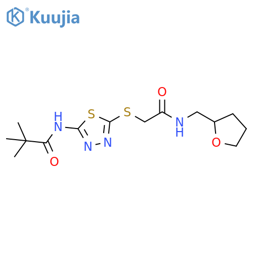 2,2-dimethyl-N-{5-({(oxolan-2-yl)methylcarbamoyl}methyl)sulfanyl-1,3,4-thiadiazol-2-yl}propanamide structure