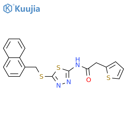 N-(5-{(naphthalen-1-yl)methylsulfanyl}-1,3,4-thiadiazol-2-yl)-2-(thiophen-2-yl)acetamide structure