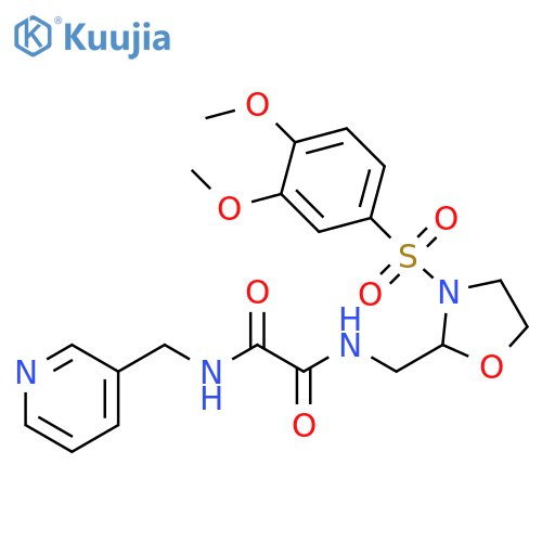 N-{3-(3,4-dimethoxybenzenesulfonyl)-1,3-oxazolidin-2-ylmethyl}-N'-(pyridin-3-yl)methylethanediamide structure