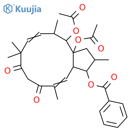 (2R,3S,3aS,4E,10E,12R,13R,13aR)-13,13a-Bis(acetyloxy)-3-(benzoyloxy)-3,3a,9,12,13,13a-hexahydro-2,5,9,9,12-pentamethyl-1H-cyclopentacyclododecene-6,8(2H,7H)-dione structure