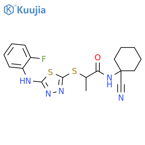 N-(1-cyanocyclohexyl)-2-({5-[(2-fluorophenyl)amin o]-1,3,4-thiadiazol-2-yl}sulfanyl)propanamide structure